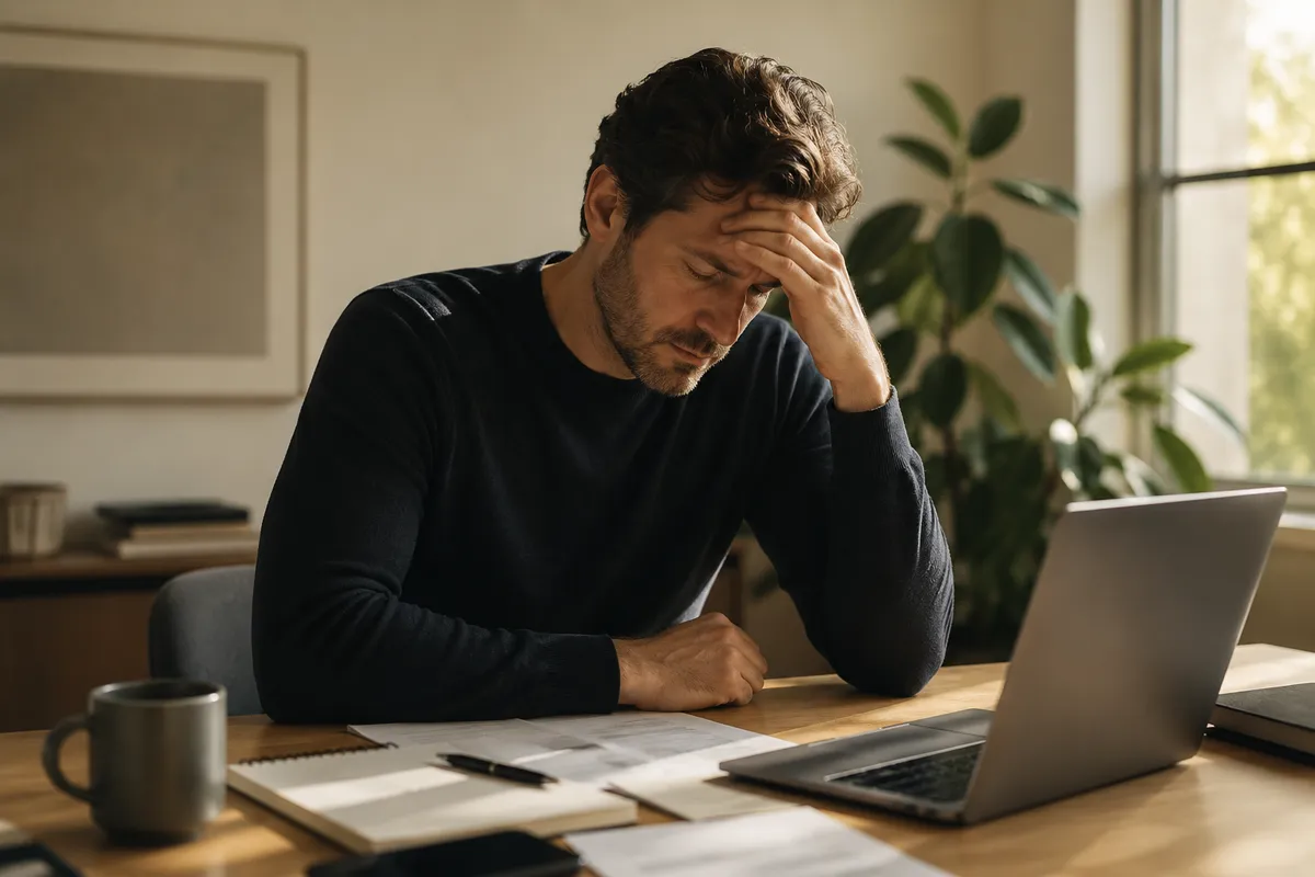 A founder in a candid moment at a desk